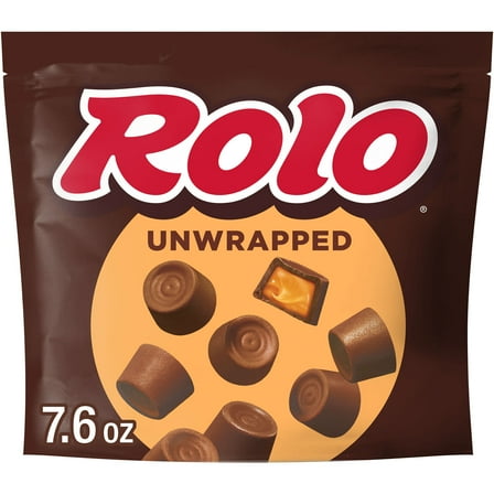 Rolo Unwrapped Rich Chocolate Caramels Candy, Bag 7.6 oz