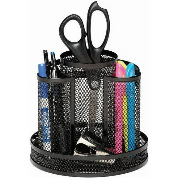 Rolodex Desk Organizer, Rotating Office Supply Caddy, Mesh, Black (6.5" x 6.5" x 6.25), 1 Count