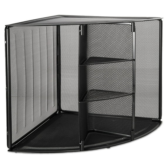 Rolodex Mesh Corner Desktop Shelf, Five Sections, 20 x 14 x 13, Black -ROL62630
