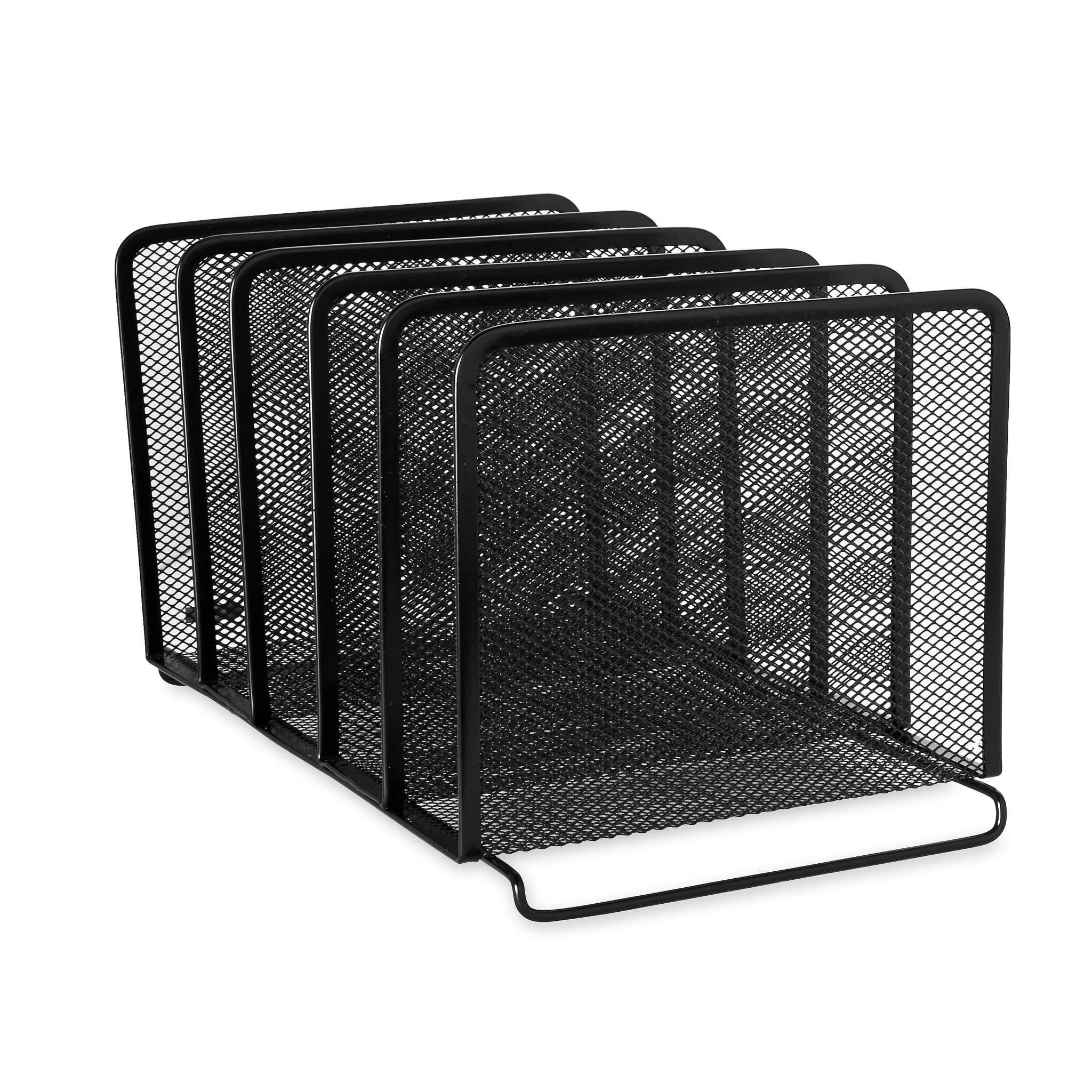 Black Metal Mesh 6-Compartment Vertical File Sorter