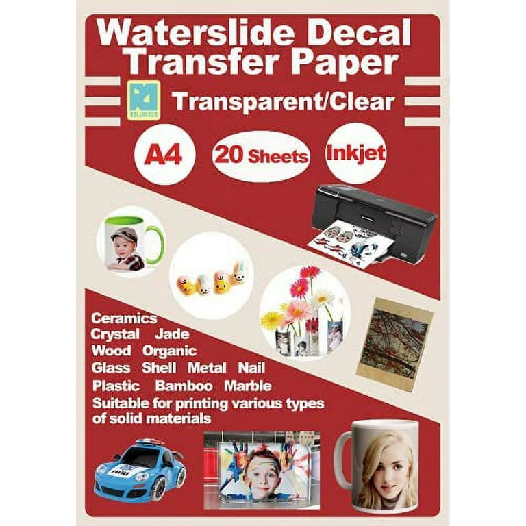  Rolurious 20 Sheets DIY A4 Inkjet Waterslide Decal Transfer Paper  Sheets Transparent Clear for Inkjet Printer : Office Products