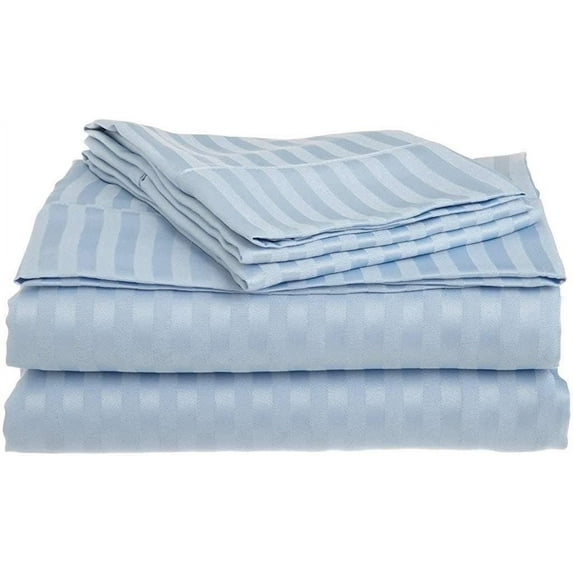 Rolux Linen 800-Thread-Count Premium Feel - Sateen Weave Night Sweats 100% Egyptian Cotton Sheet Set Fits 9-12 Inches Deep Pocket ( King Size Stripe, Beach Blue )