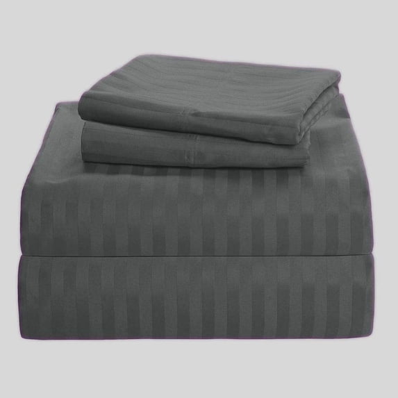 Rolux Linen 800-Thread-Count Premium Feel - Sateen Weave Night Sweats 100% Egyptian Cotton Sheet Set Fits 9-12 Inches Deep Pocket ( QUEEN Size Stripe, Grey )