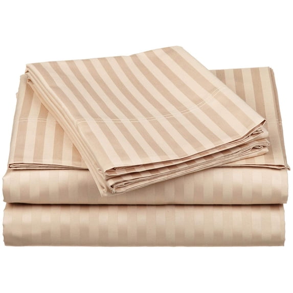 Rolux Linen 800-Thread-Count Premium Feel - Sateen Weave Night Sweats 100% Egyptian Cotton Sheet Set Split Head King (36" Split)Size Fits 9-12 Inches Deep Pocket ( Stripe, Almond White )