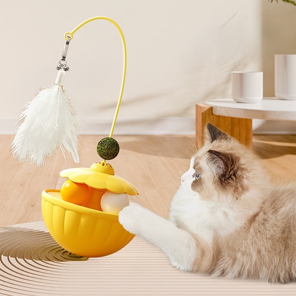 Roly Poly Cat Toy Self Righting Tumbler with Feathers Bells and Plush Mouse Multi Sensory Interactive Solo Play Toy for Cats Pet Enrichment Exercise Toy