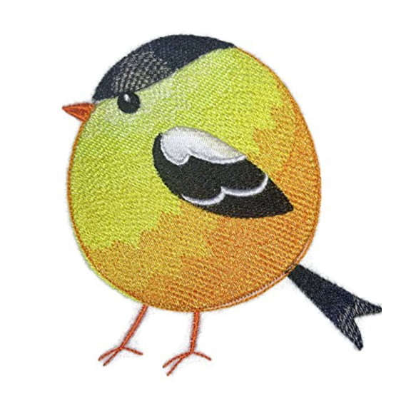 Roly-Poly Goldfinch Embroidered Iron on/Sew patch [4.76" X 4.85"]
