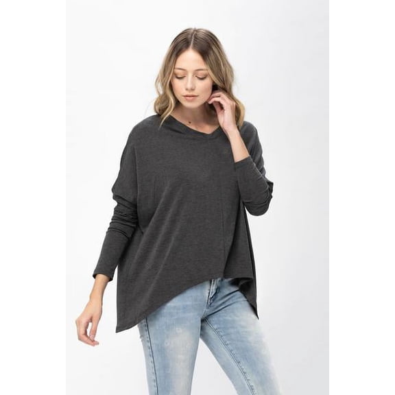 RolyPoly Womens Knit Tunic Blouse Dolman Sleeve Oversized Curved-Hem Asymmetrical Tops
