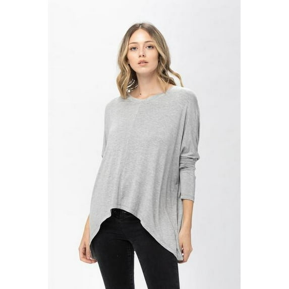 RolyPoly Womens Knit Tunic Blouse Dolman Sleeve Oversized Curved-Hem Asymmetrical Tops