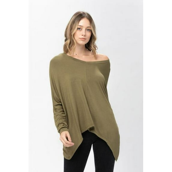 RolyPoly Womens Knit Tunic Blouse Dolman Sleeve Oversized Curved-Hem Asymmetrical Tops