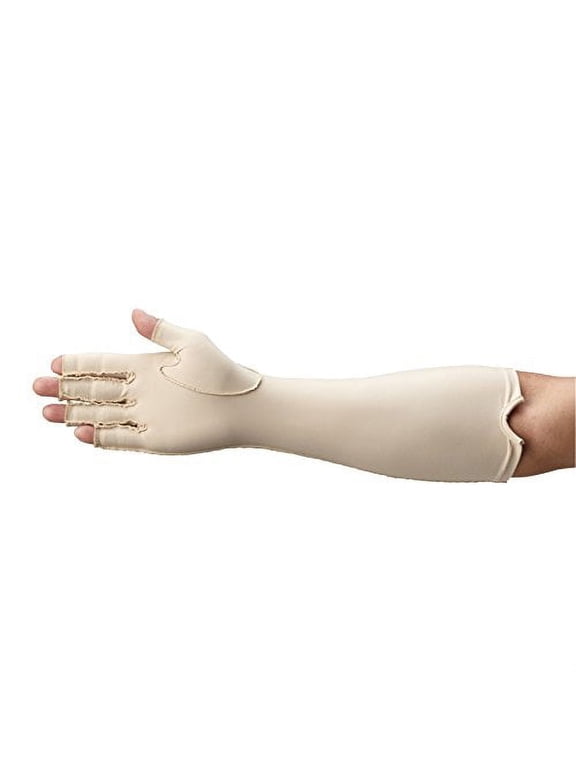 Forearm Length Right Compression Glove, Open Finger Compression Sleeve to Control Edema and Swelling, Water Retention, and Vericose Veins, Covers Fingers to Forearm on Right Arm, Medium