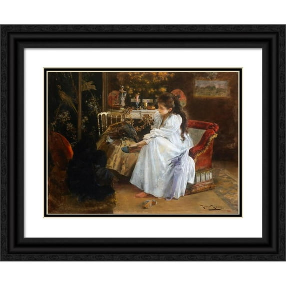 Romà Ribera 18x14 Black Ornate Wood Framed Double Matted Museum Art Print Titled - Evening (1894)