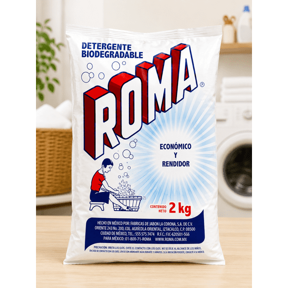 Roma Biodegradable Economical High-Performance Powder Laundry Detergent, 2 kg