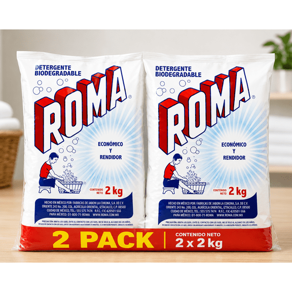 Roma Biodegradable Hand Wash & Machine Wash Powder Laundry Detergent, Economical, 2 kg, 2 Count, 2 Pack