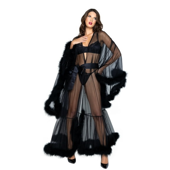 Roma Confidential Women's Hollywood Glam Luxury Black Robe - One Size