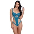 thumbnail image 1 of Roma Confidential Women's "Studs & Kisses" Teal Plush Elastic and Mesh with Chains Teddy in Size Extra Small, 1 of 3
