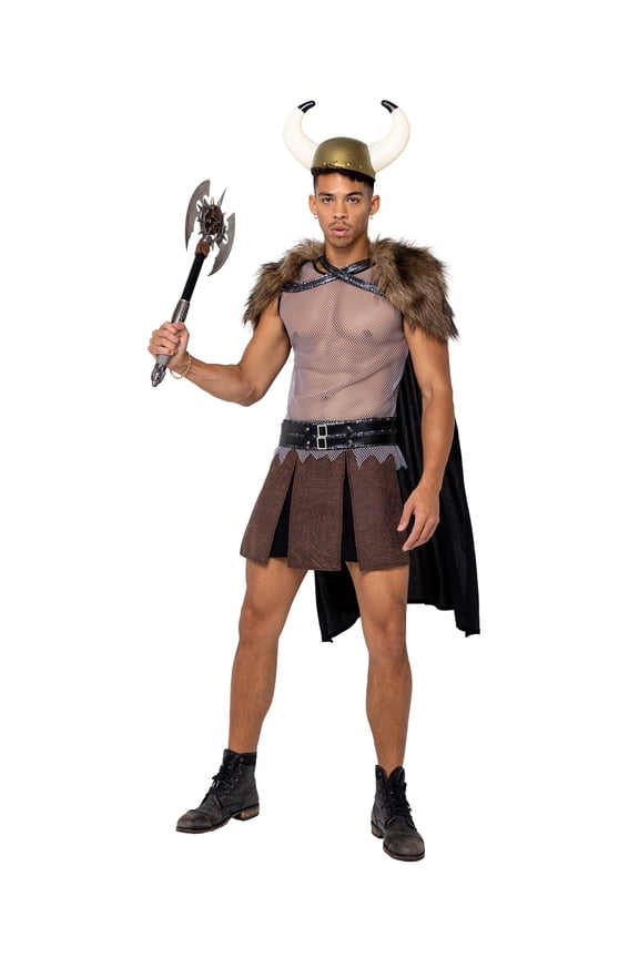 6168 - 4PC Mens Valiant Viking Warrior, Brown/Grey, Large