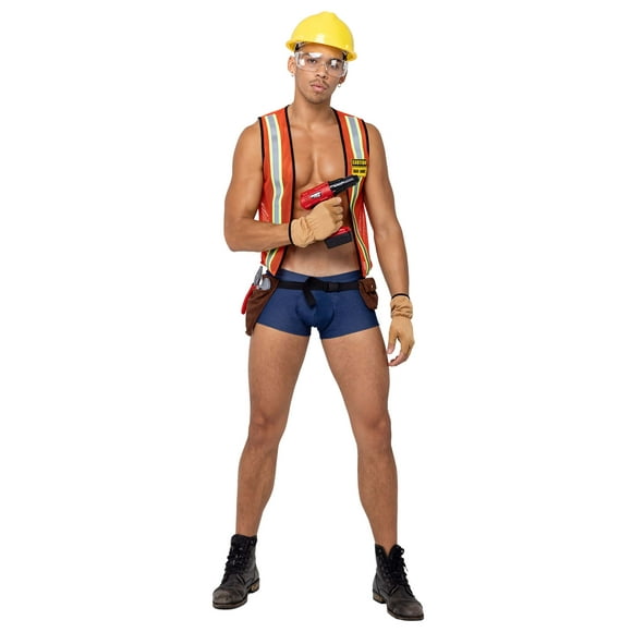 Roma Costume 6195 - 5PC Mens Construction Hard-Worker, Orange/Blue, Large