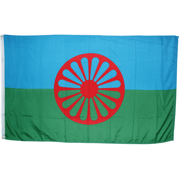 Roma Flag 3x5 ft Gypsy Romani People Banner Romany Gypsies Wheel Chakra Blue