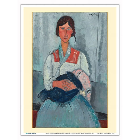 Roma Gypsy Woman with Baby - From an Original Color Painting by Amedeo Modigliani c.1919 - Master Art Print (Unframed) 9in x 12in