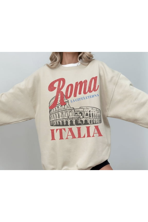 Roma, Italia Crewneck T-Shirt Retro, Rome Colosseum Gift for Her Him Traveler Trendy Itali