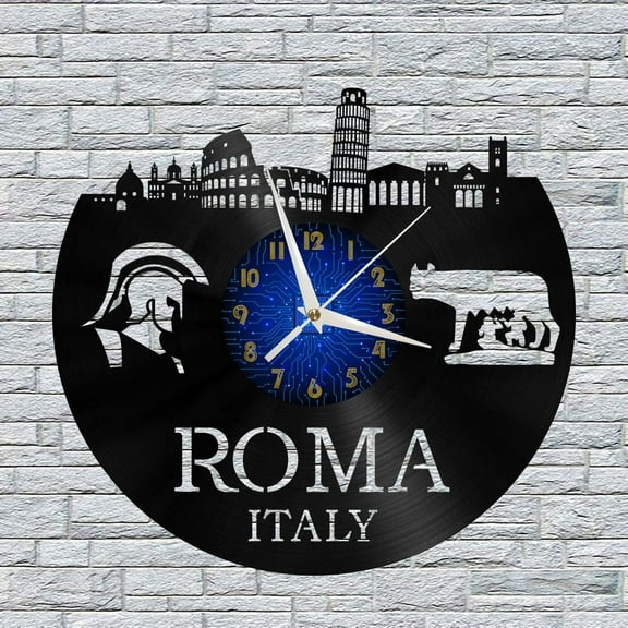 Roma Italy City​View 12 Inch Vinyl Record Wall Clock - Silent, Creative, and Unique Clock for Living Room, Entryway, or Bedroom Decor - Perfect Gift Idea(12 inchs B without LED)