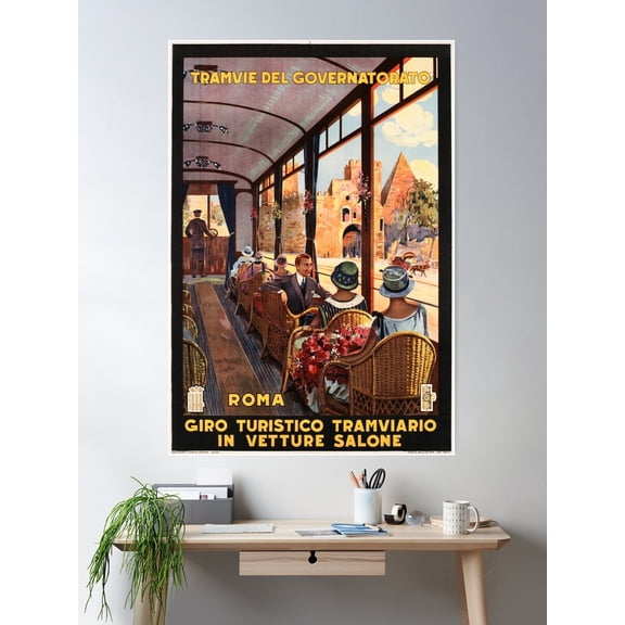 Roma Italy For Sightseeing Tours In Trams Vintage Italian Travel Tourism Poster Poster Wall Art, Modern Wall Decor For Living Room Bedroom, 8x12 UNFRAMED