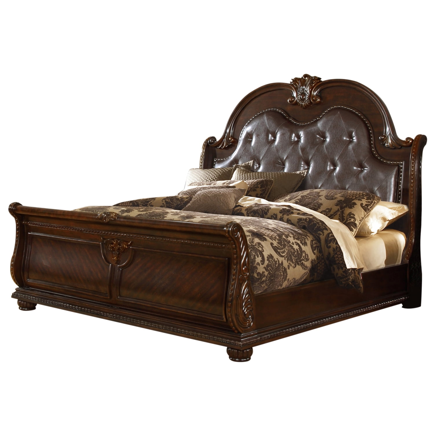 Roma King Size Traditional Upholstered Bed made with Wood in Dark Walnut - Walmart.com