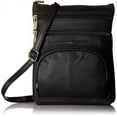thumbnail image 1 of Roma Leathers Genuine Leather Multi-Pocket Crossbody Purse Bag (Black), 1 of 6