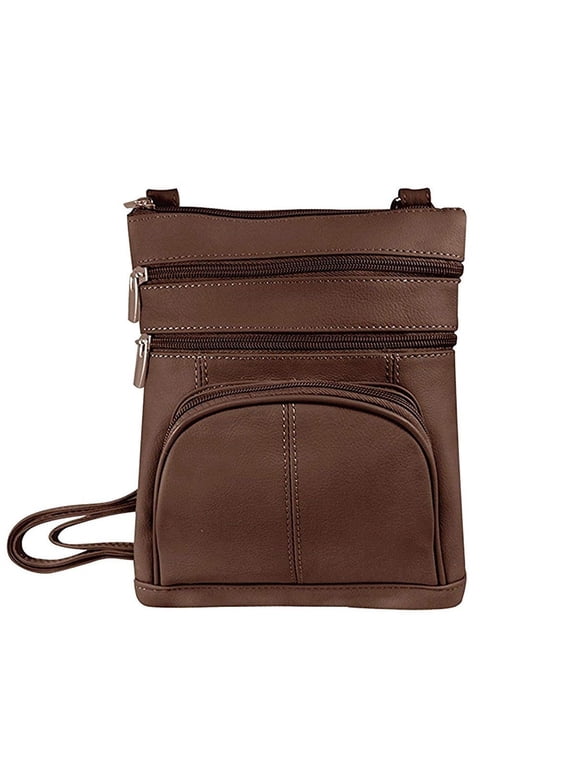 Genuine Leather Multi-Pocket Crossbody Purse Bag (Brown)