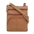thumbnail image 1 of Roma Leathers Genuine Leather Multi-Pocket Crossbody Purse Bag (Light Brown), 1 of 8