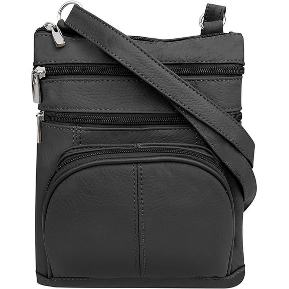 Roma Leathers Genuine X-Large Crossbody Purse, Multi-Pocket, Adjustable Strap, XL, Black