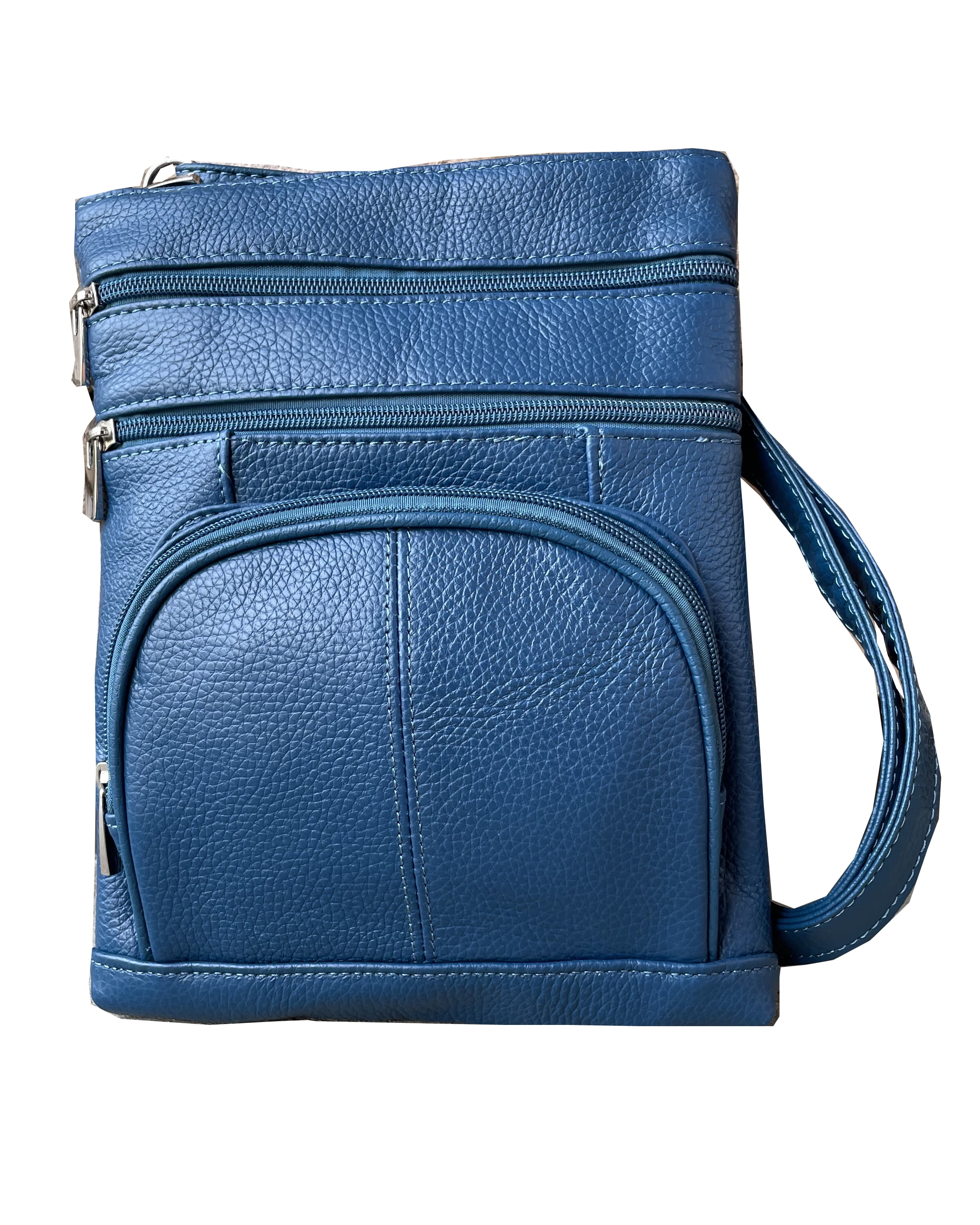 Light Blue Leather Handbags Zip Crossbody Large Satchel Bags | Baginning