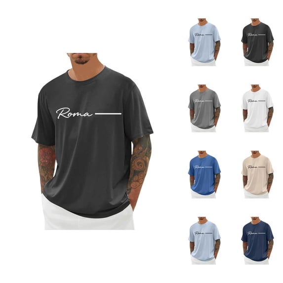 Roma Letter Graphic Tees for Men Summer Short Sleeve Crewneck Casual Italia Rome Travel T Shirts Streetwear
