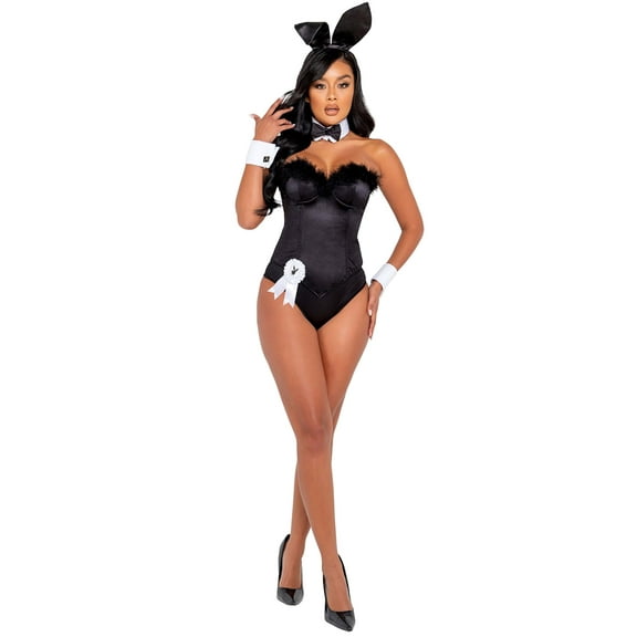 Roma Playboy Women's Black Boudoir Bunny Costume for Adults with Satin Finish, X-Small