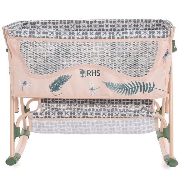 Roma Prams: RHS Doll Bedside Crib - Fern - Cream & Green, Rocking & Stationary, Bedtime Accessory, Adjustable Height, Storage, Roleplay Toy, Kids 3+