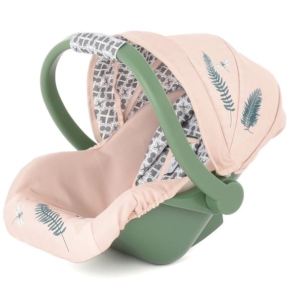 Roma Prams: RHS Doll Car Seat - Fern - Cream & Green, Carrier Travel Accessory, Adjustable Canopy & Handle, Roleplay Toy For Dolls Up To 16.5", Kid 3+