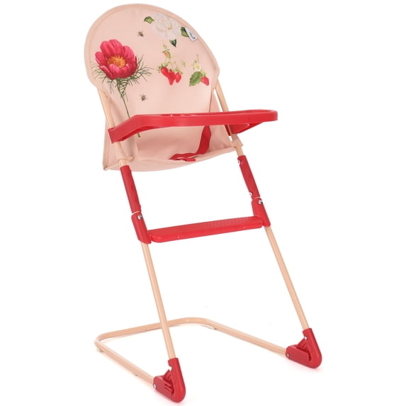 Roma Prams RHS Dolls Highchair – Flora, Doll Highchair Toy, Feeding & Role‑Play Accessory, RHS Botanical Theme, Kids 3+, Cream & Berry Red