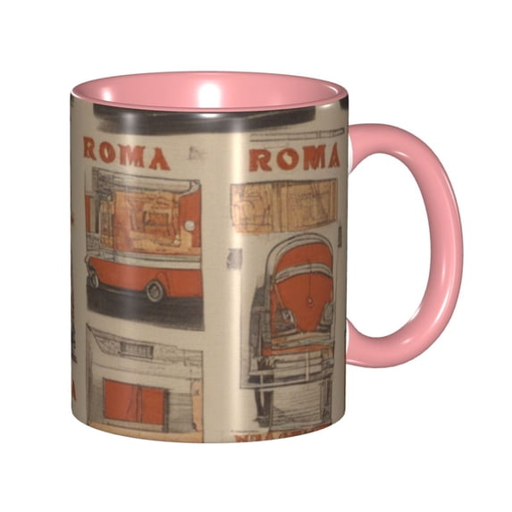 Roma Retro Car Coffee Mug Fun Custom Ceramic Mugs 11oz Pink