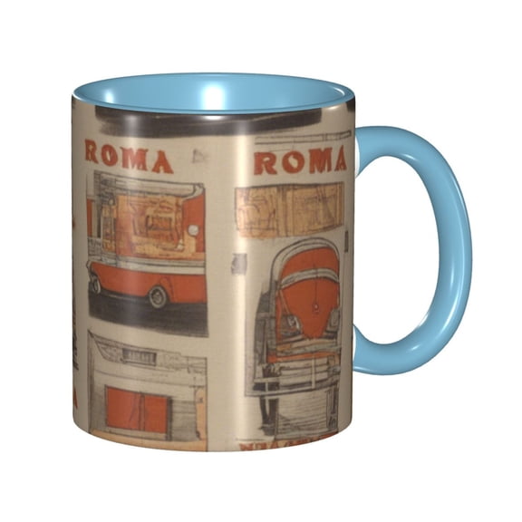 Roma Retro Car Coffee Mug Fun Custom Ceramic Mugs 11oz Sky Blue