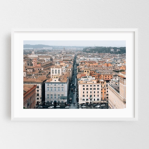 Over Roma - Rome Lazio Italy Photography Cityscape Architecture Travel Poster Street Photography Vintage Skyline White Framed Wall Art Print 5 x 7 inches