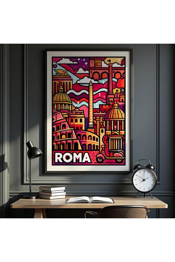 Roma Rome Travel Rome Wall Art Italian City Illustration Rome Landmark Art Italy Travel Decor, Unframed Paper Print