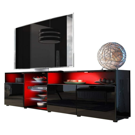 Roma TV Stand for TVs up to 90", Modern High Gloss 79" Entertainment Center, TV Media Console with Storage Cabinets and LED Lights