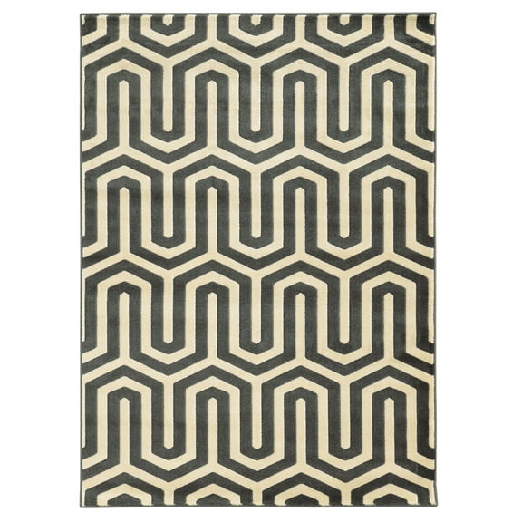 Roma Tangent Charcoal Area Rug 5x7 Modern Geometric Pattern Neutral Colors