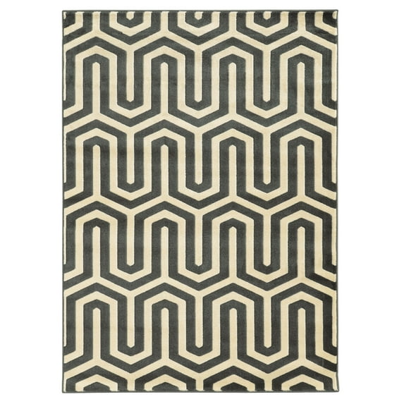 Linon Roma Tangent Power Loomed Polypropylene 5'x7' Rug in Gray