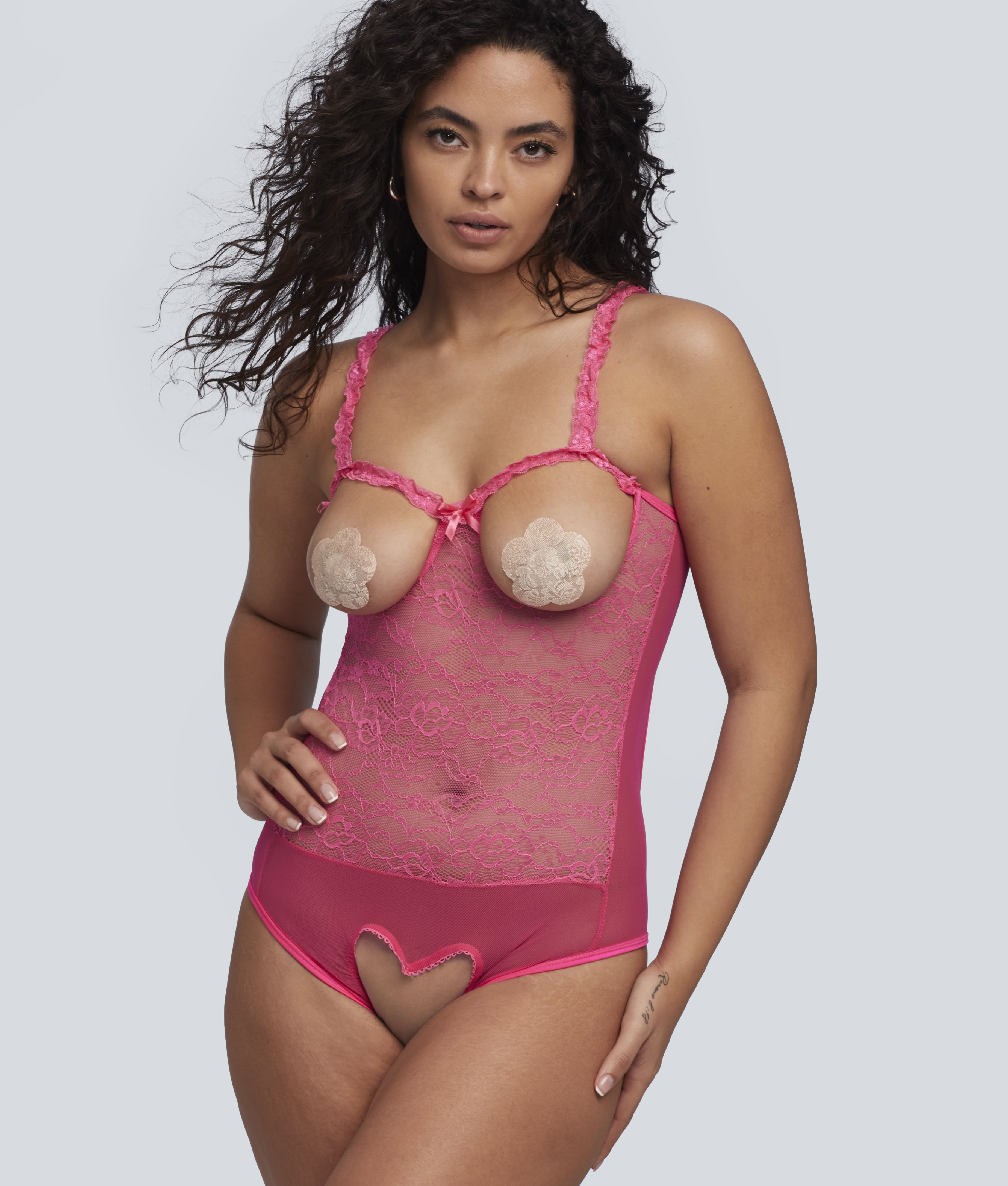 Roma Womens Open Cup Crotchless Heart Teddy Style-LI178