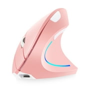 Romacci 2.4G Wireless Vertical Rechargeable Upright Ergonomic Mouse 3 Adjustable DPI Levels RGB Flowing Light Plug N Play, Pink
