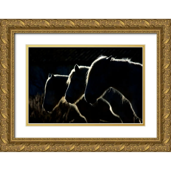 Romaggi, Michel 14x11 Gold Ornate Wood Framed with Double Matting Museum Art Print Titled - Horses (Colored Version)