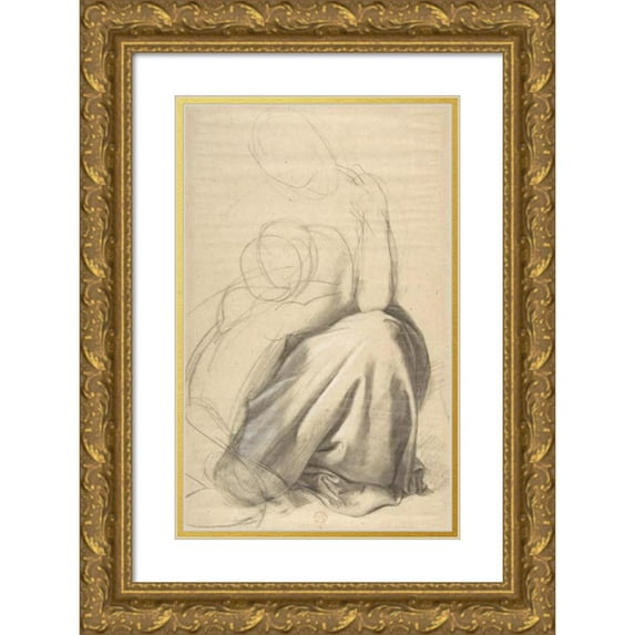 Romain Cazes 13x18 Gold Ornate Wood Frame and Double Matted Museum Art Print Titled - Study of a Woman and Child (1828-81)