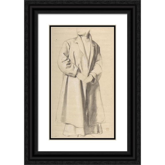 Romain Cazes 15x24 Black Ornate Framed Double Matted Museum Art Print Titled: Standing Figure in a Long Coat (1828-81)