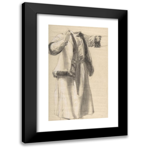 Romain Cazes 16x24 Black Modern Framed Museum Art Print Titled - Figure in a Fur Trimmed Jacket (1828-81)